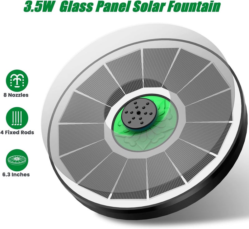 Yzert Solar Fountain for Bird Bath Glass - No Battery, 3.5W Solar Bird Bath Fountains Green Flower with 4 Fixed Rods & 7 Nozzles, Solar Powered Water Fountain for Bird Bath,Pond,Pool,Outdoor,Garden - Image 2